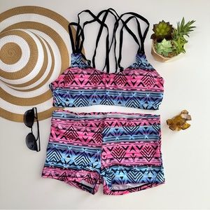 Two Piece Bikini Set Aztec Shorts Medium to Large Size